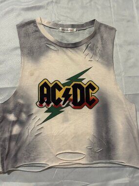 AC/DC Distressed Tie Dye Muscle Crop Tank Top